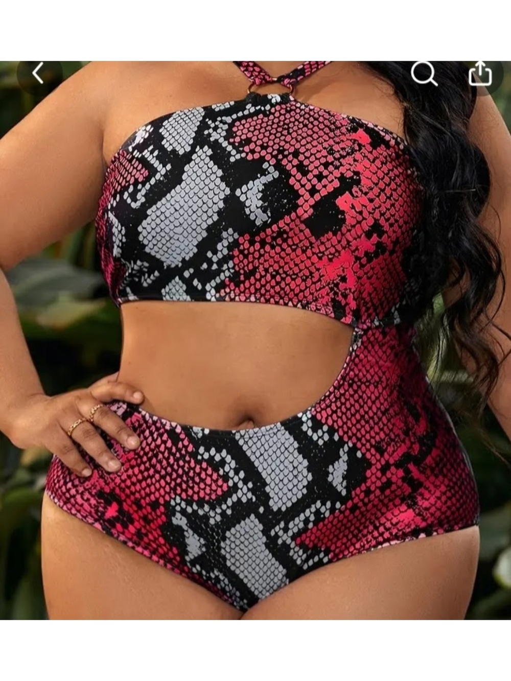 Snake-Print Pink & Black Cutout One-Piece Swimsuit